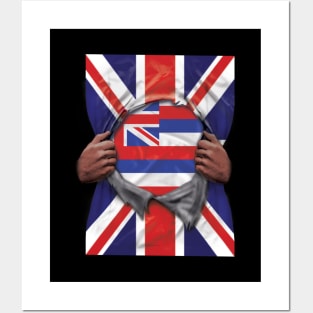 Hawaii Flag Great Britain Flag Ripped - Gift for Hawaiian From Hawaii Posters and Art